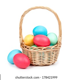 Easter Eggs And Basket Isolated 