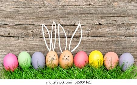 Easter eggs cute bunny. Funny decoration. Happy Easter - Powered by Shutterstock
