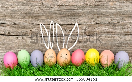 Easter eggs cute bunny. Funny decoration. Happy Easter