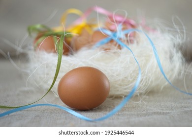 Easter eggs decorated with colored summers.