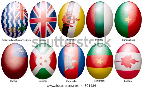 easter eggs decorated flags countries world stock photo