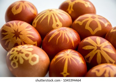 Easter eggs decorated with stencilled drawings - Shutterstock ID 1045394464
