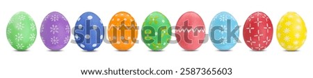 Easter eggs in different colors decorated with patterns isolated on white, set