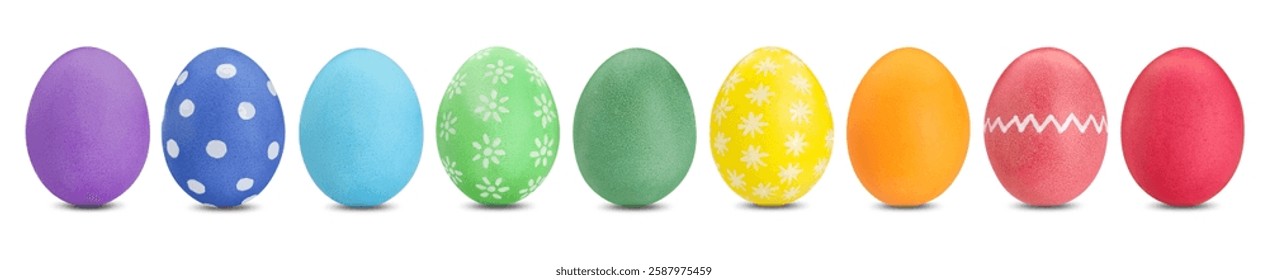 Easter eggs in different colors isolated on white, set