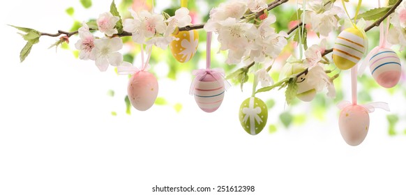 Easter Eggs Hanging On Plum Branch