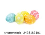 Easter eggs isolated on a white background. Handmade colorful Easter eggs. Easter celebration concept.