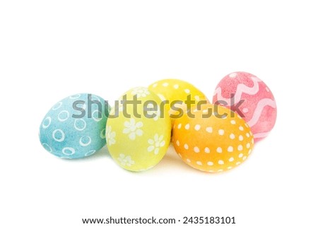 Easter eggs isolated on a white background. Handmade colorful Easter eggs. Easter celebration concept.