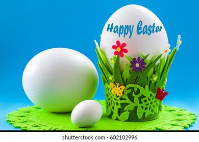 Easter  eggs on  blue background 
