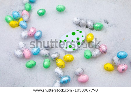 D?coration Easter eggs on the snow [[stock_photo]] © 