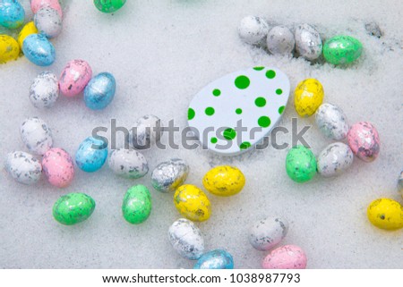 D?coration Easter eggs on the snow [[stock_photo]] © 