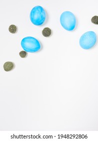 Easter eggs on white background. Easter concept.  Copy space.