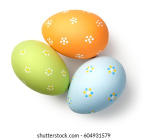 Easter Eggs On White Background. Top View
