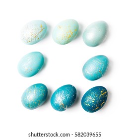 Easter eggs set  Frame 8 blue   easter eggs  and copy space for text  isolated   Ester concept