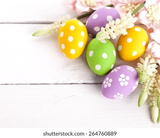 Easter Eggs with Spring Flowers. studio shot