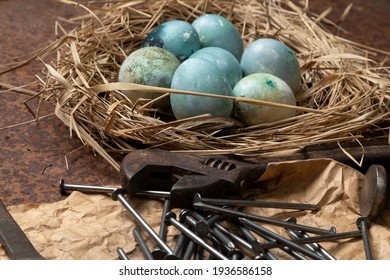 Easter eggs with work tools.