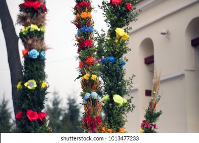 Easter In Europe - Huge Palms On Palm Sunday Outside The Church