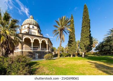 Easter is the feast of the resurrection of Christ. Magnificent monastery surrounded by columns and slender. The Church of the Beatitudes is a Catholic church of the Italian Franciscan convent 