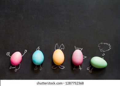 Easter  Funny Painting  Eggs On Blackboard Abstract Children's Background