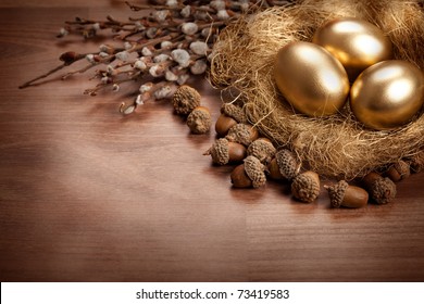 Easter - Golden Eggs And Catkin