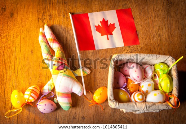 easter holiday canada hare holds flag stock photo edit now