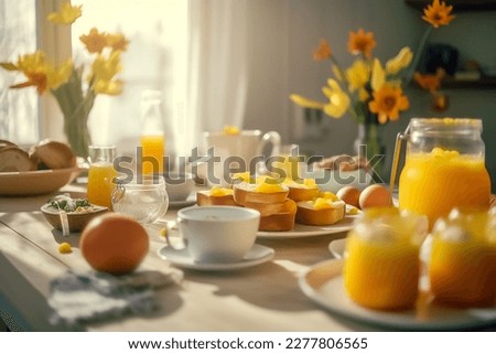 Similar – Image, Stock Photo Table setting for Easter dinner with mimosa