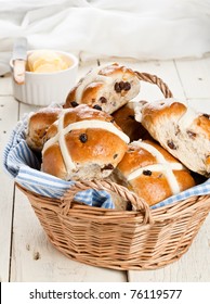 Easter Hot Cross Buns In A Basket