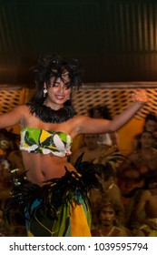 Easter Island, Chile - August 20 2008: The  Indigenous People Dance To Welcome Tourist At Night.