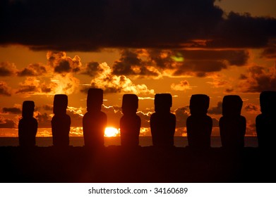 Easter Island Moai At Sunrise