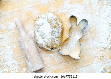 Easter Motif. Cookie Dough With Bunny Cookie Cutter.