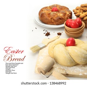 Easter Sweet Bread Dough With Red Eggs