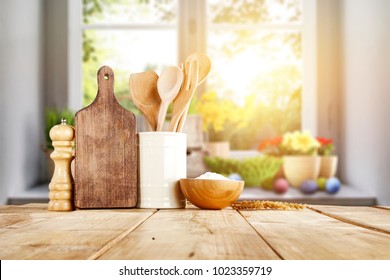 Easter Table With Spring Flowers In A Sunny April Kitchen