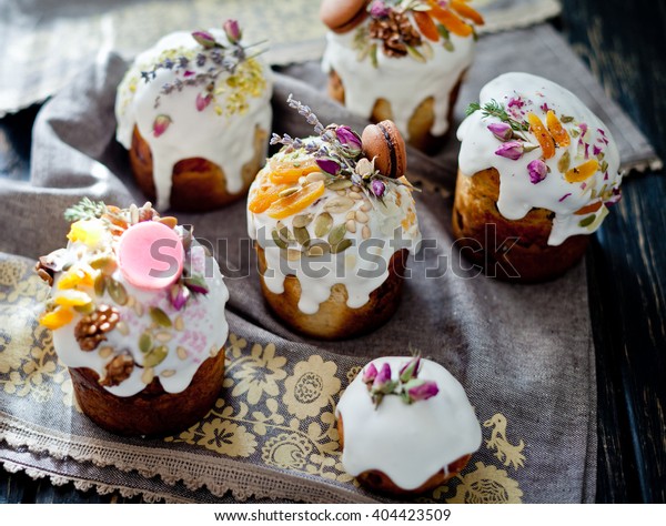 Easter Traditional Ukrainian Decorated Cake Paska Stock Photo