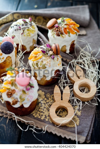 Easter Traditional Ukrainian Decorated Cake Paska Stock Photo