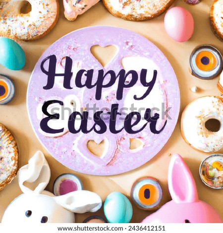 Easter Wishes with colurful eggs and bunnies