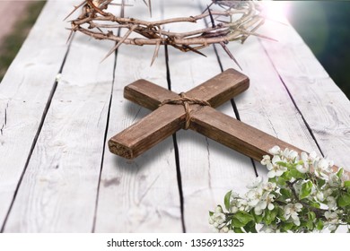 Easter wooden cross on black marble background religion abstract palm sunday concept

    - Image