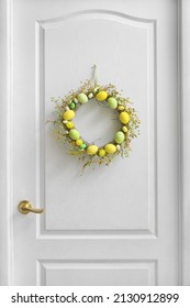 Easter Wreath Hanging On Light Door