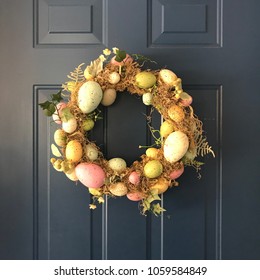 Easter Wreath On Blue Door