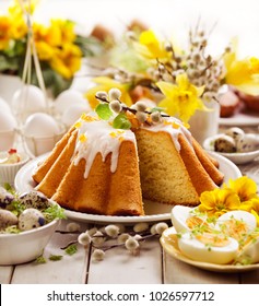 Easter Yeast Cake With Icing And Candied Orange Peel, Delicious Easter Dessert, Traditional Easter Pastries In Poland