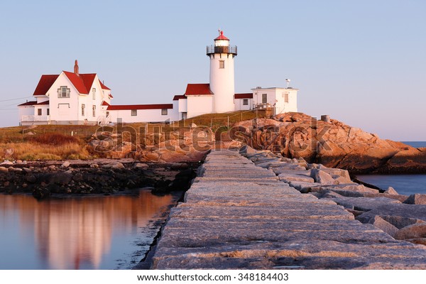Eastern Point Lighthouse Gloucester Sunset Massachusetts Stock Photo ...
