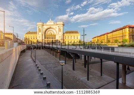 Eastern railway station with underground space during the sunset in Budapest city, Hungary
