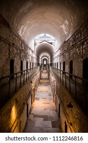 Eastern State Penitentiary - Long Worn-Down Jail Cell Corridor in Historic Landmark of Philadelphia, Pennsylvania  
