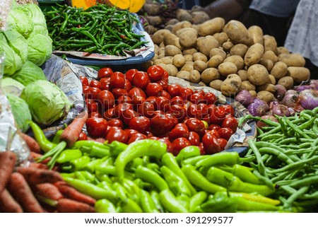 Similar – Verschiedene grüne Gemüsehaufen auf hellem Tisch : grüne Erbsen, Kohlrabi, Salat, Zucchini, Gurke, grüne Tomaten. Ansicht von oben. Sauberes vegetarisches Ess- und Kochkonzept. Lokales Gemüse vom Bauernhof