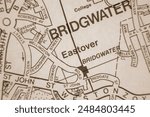 Eastover - Avon and Somerset, United Kingdom colour atlas map town name in sepia