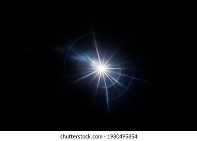 Easy to add lens flare effects for overlay designs or screen blending mode to make high-quality images. Abstract sun burst, digital flare, iridescent glare over black background. - Shutterstock ID 1980495854