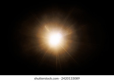 Easy to add lens flare effects for overlay designs or screen blending mode to make high-quality images. Abstract sun burst, digital flare, iridescent glare over black background. - Powered by Shutterstock