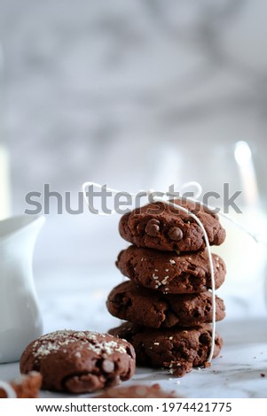 Image, Stock Photo round chocolate chip cookies