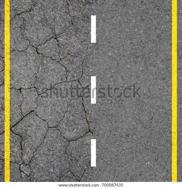 Easy way or hard way concept. Top view of\
asphalt concrete road with highway line marks for road\
transportation background.