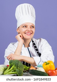 Eat Your Greens. Professional Chef With Many Healthy Products. Happy Chef Preparing Meal With Various Vegetables. Ready To Cook New Dish. Fresh Vegetarian Salad. Chef Cook In Commercial Kitchen.