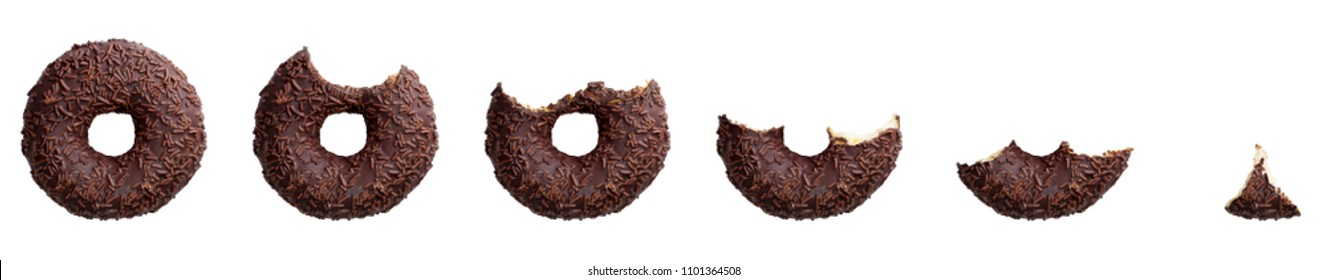 Eaten Chocolate Donut Isolated On White Background. Top View.