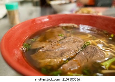 Eating Beef Noodle Soup At Taiwan, Closeup Images